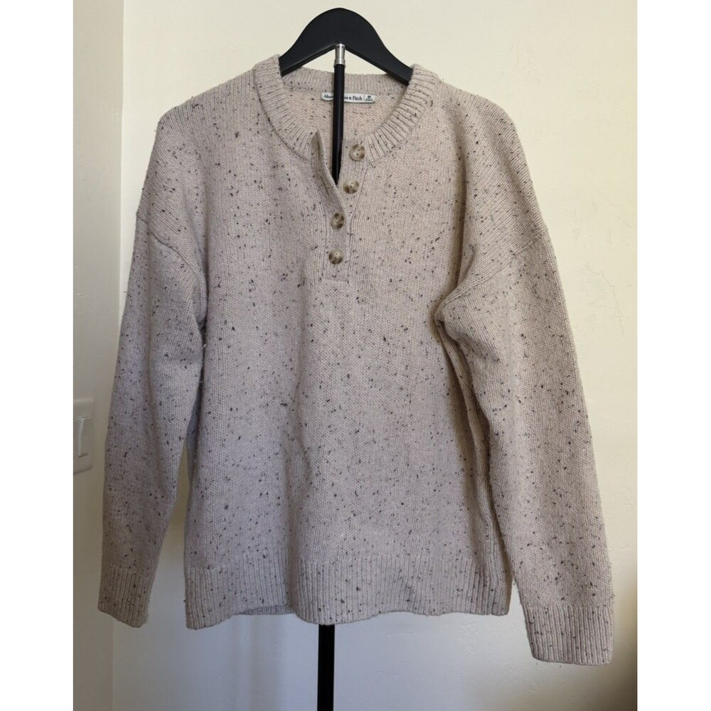 Abercrombie & Fitch Women’s Beige Speckled Henley Cotton Wool Nylon Sweater M
